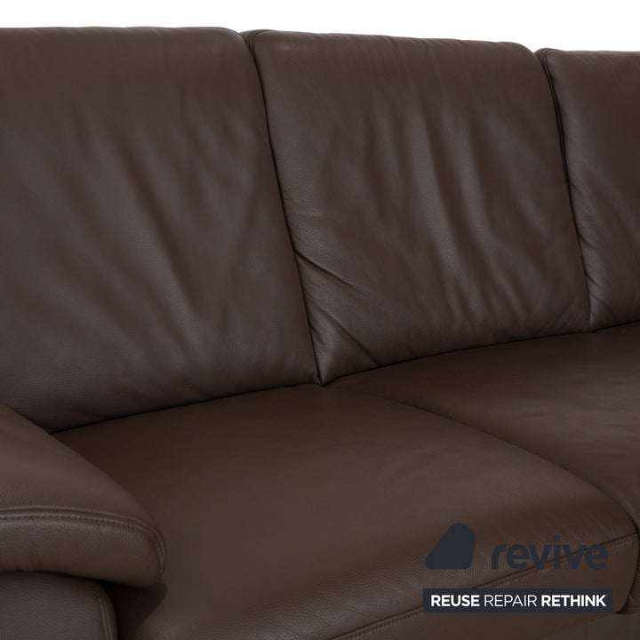 Hukla leather corner sofa and ottoman, brown chestnut sofa couch with storage space