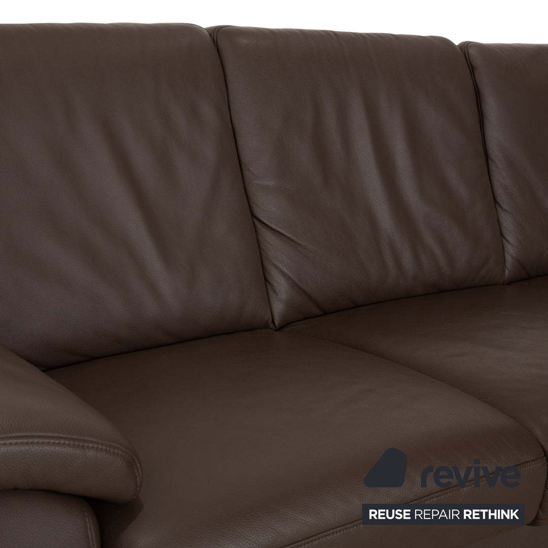 Hukla Leder Ecksofa und Hocker Braun Kastanie Sofa Couch Stauraum