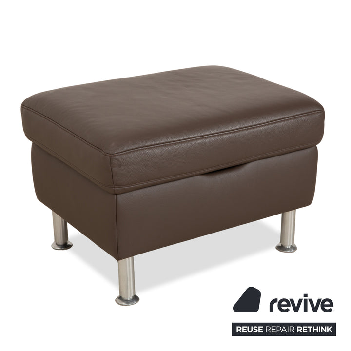 Tabouret en cuir Hukla, marron châtaigne, à commande manuelle et compartiment de rangement