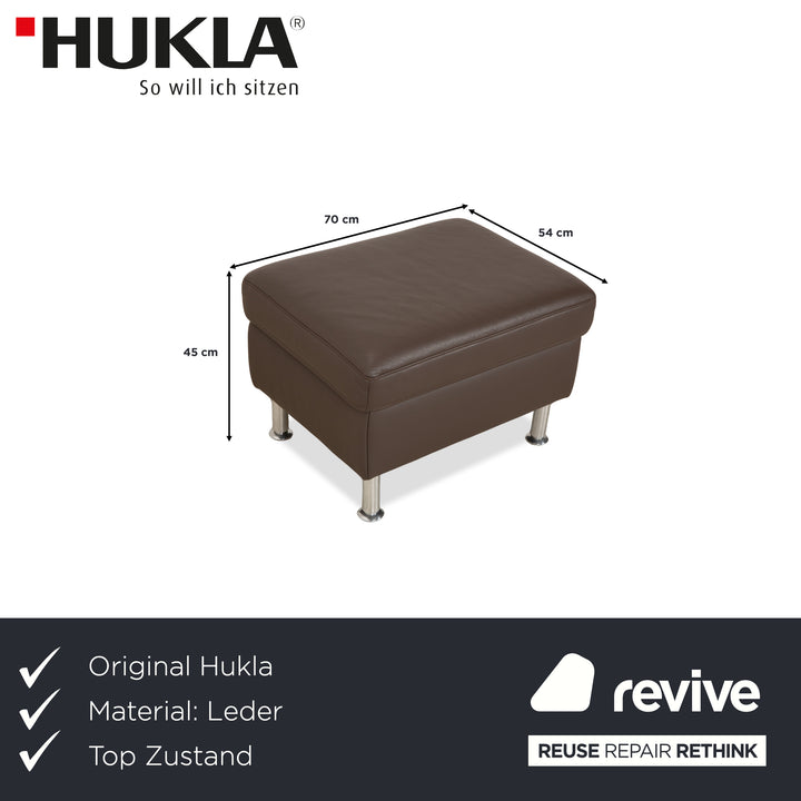 Tabouret en cuir Hukla, marron châtaigne, à commande manuelle et compartiment de rangement