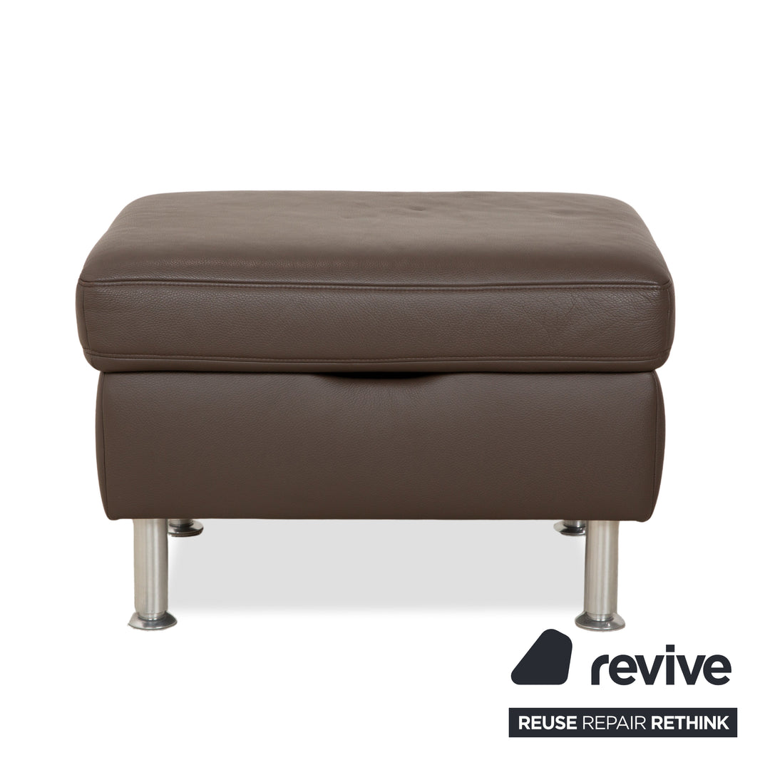 Tabouret en cuir Hukla, marron châtaigne, à commande manuelle et compartiment de rangement