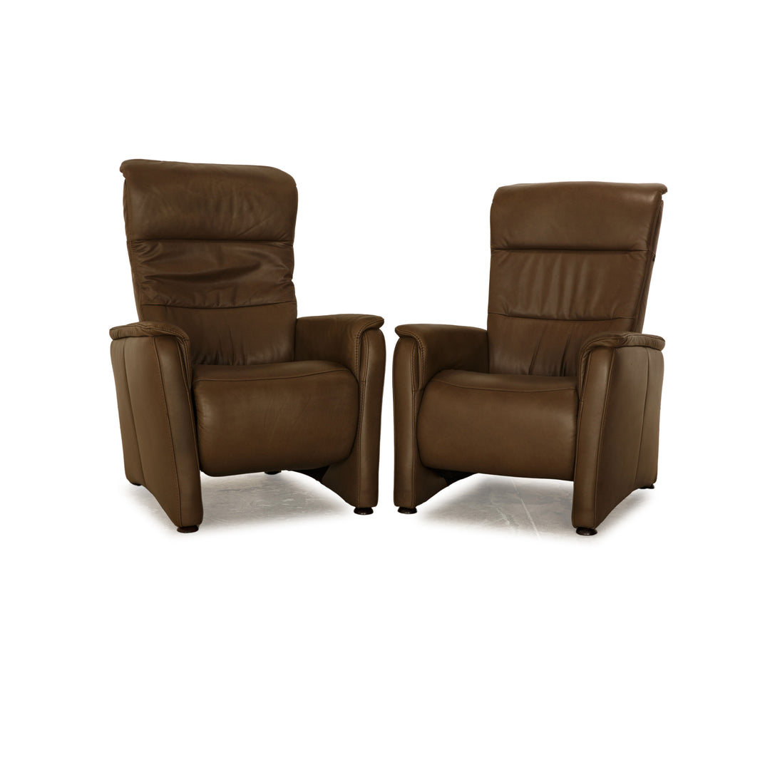 Hukla leather armchair set brown 2x armchairs manual function relaxation armchair