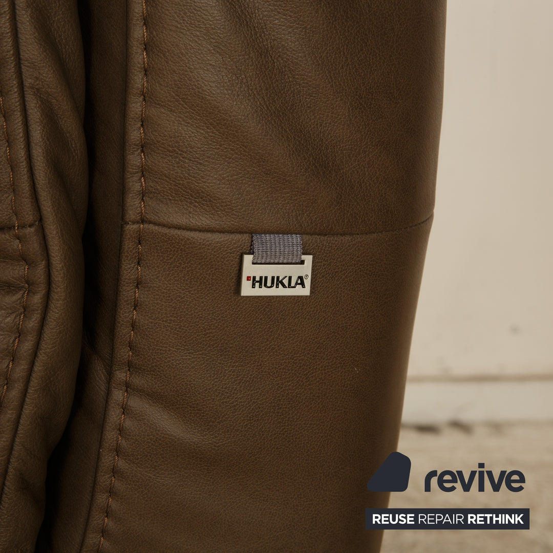 Hukla leather sofa set brown two-seater 2x armchair manual function relaxation chair