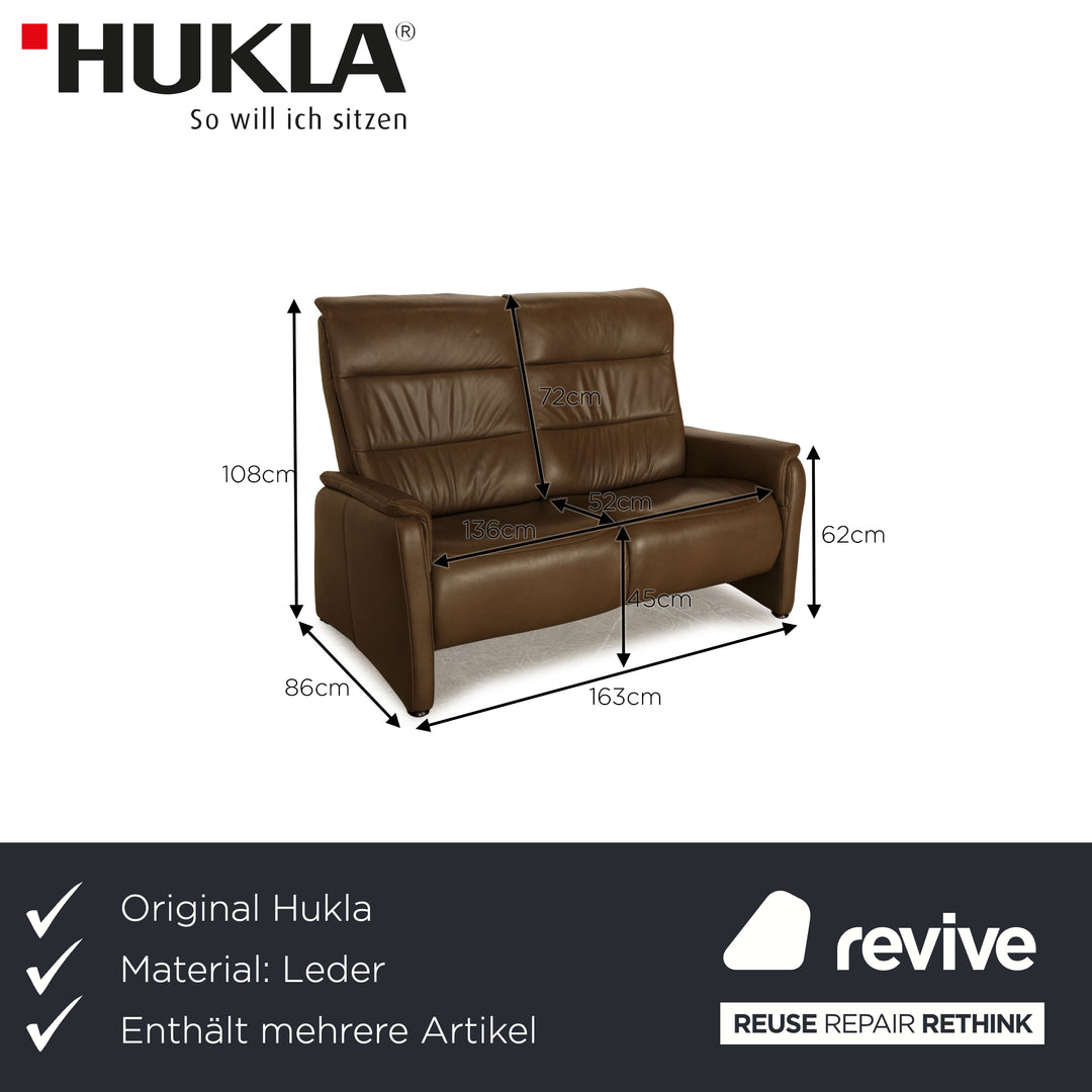 Hukla leather sofa set brown two-seater 2x armchair manual function relaxation chair