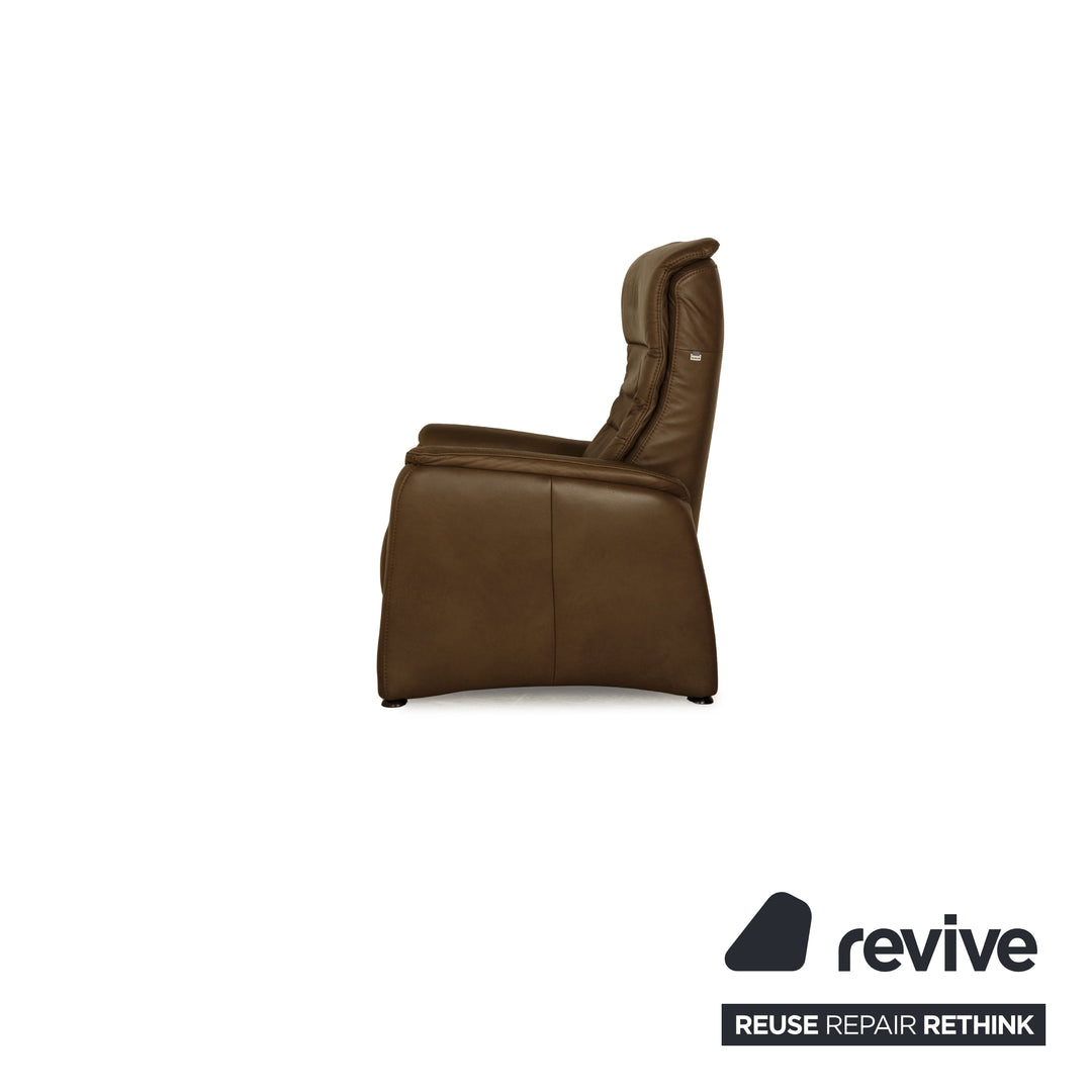 Hukla leather sofa set brown two-seater 2x armchair manual function relaxation chair