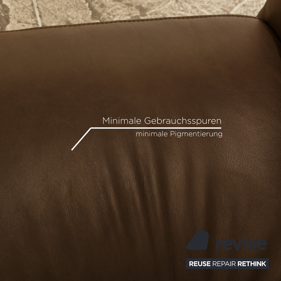 Hukla leather sofa set brown two-seater 2x armchair manual function relaxation chair