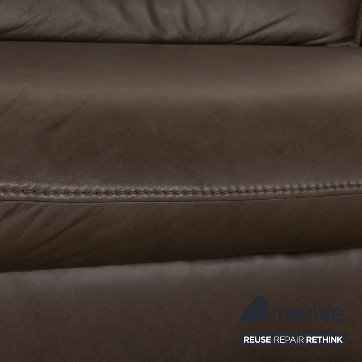 Hukla Leather Two Seater Brown Gray Sofa Couch Manual Function