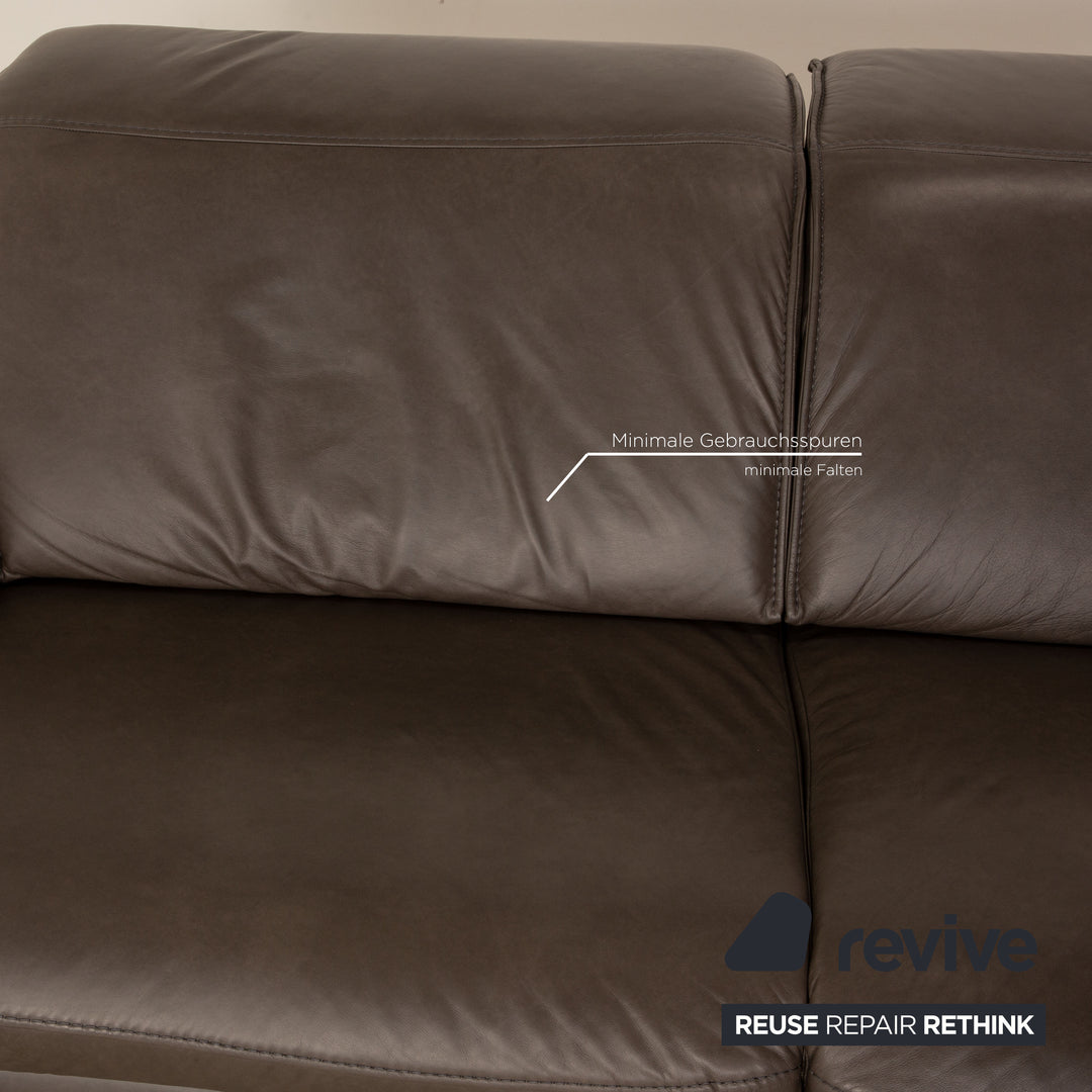 Hukla Leather Two Seater Brown Gray Sofa Couch Manual Function