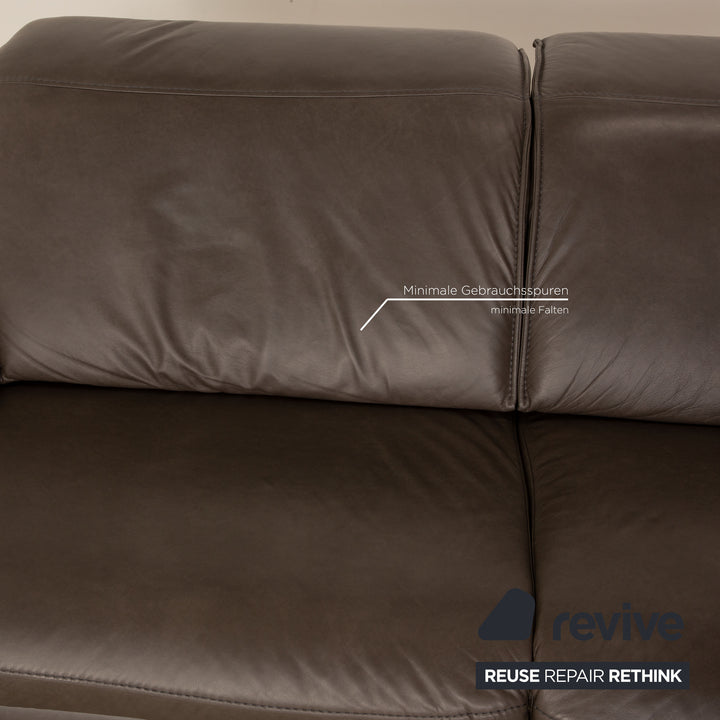 Hukla Leather Two Seater Brown Gray Sofa Couch Manual Function