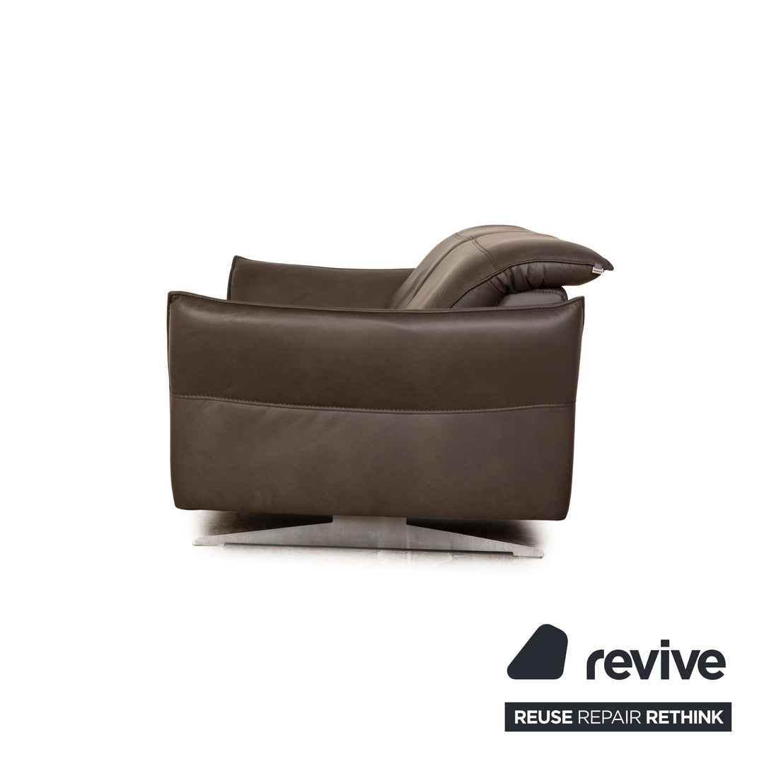 Hukla Leather Two Seater Brown Gray Sofa Couch Manual Function