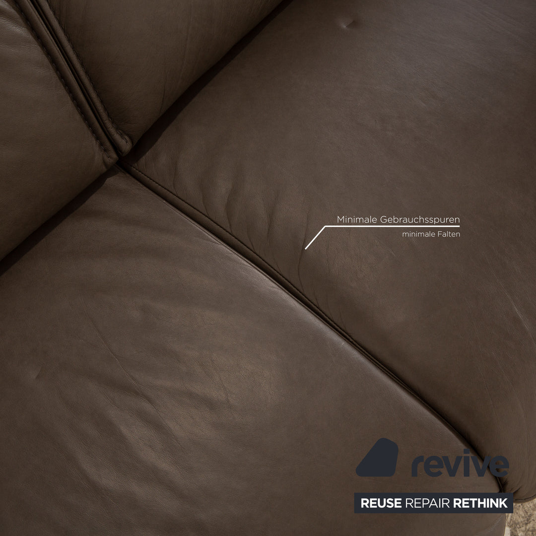 Hukla Leather Two Seater Brown Gray Sofa Couch Manual Function