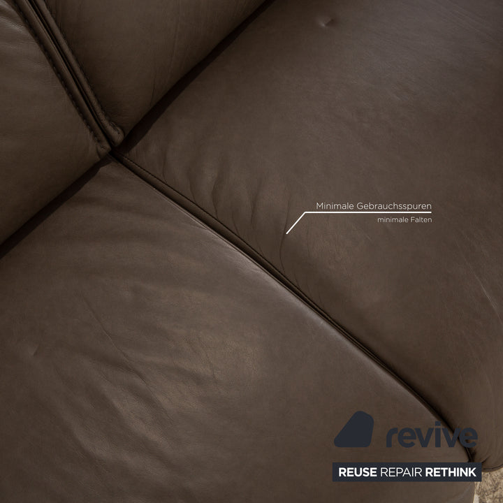 Hukla Leather Two Seater Brown Gray Sofa Couch Manual Function