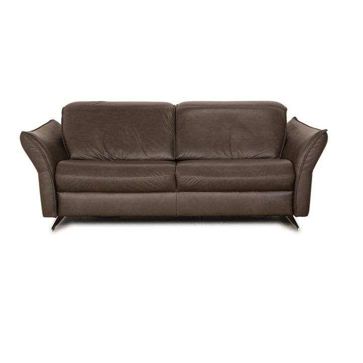 Hukla Leather Two Seater Brown Gray Sofa Couch Manual Function