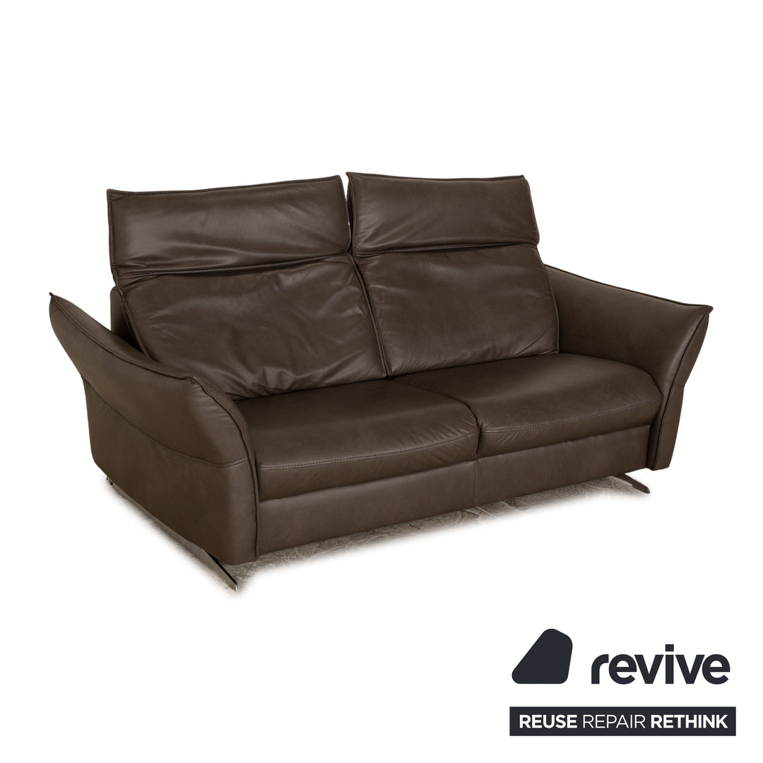 Hukla Leather Two Seater Brown Gray Sofa Couch Manual Function