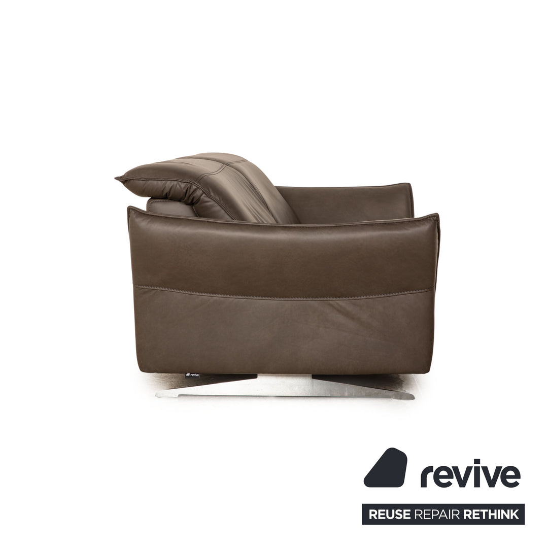 Hukla Leather Two Seater Brown Gray Sofa Couch Manual Function