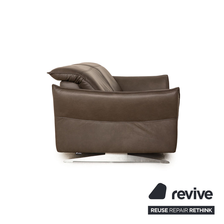 Hukla Leather Two Seater Brown Gray Sofa Couch Manual Function