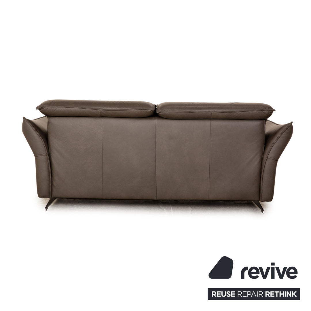 Hukla Leather Two Seater Brown Gray Sofa Couch Manual Function