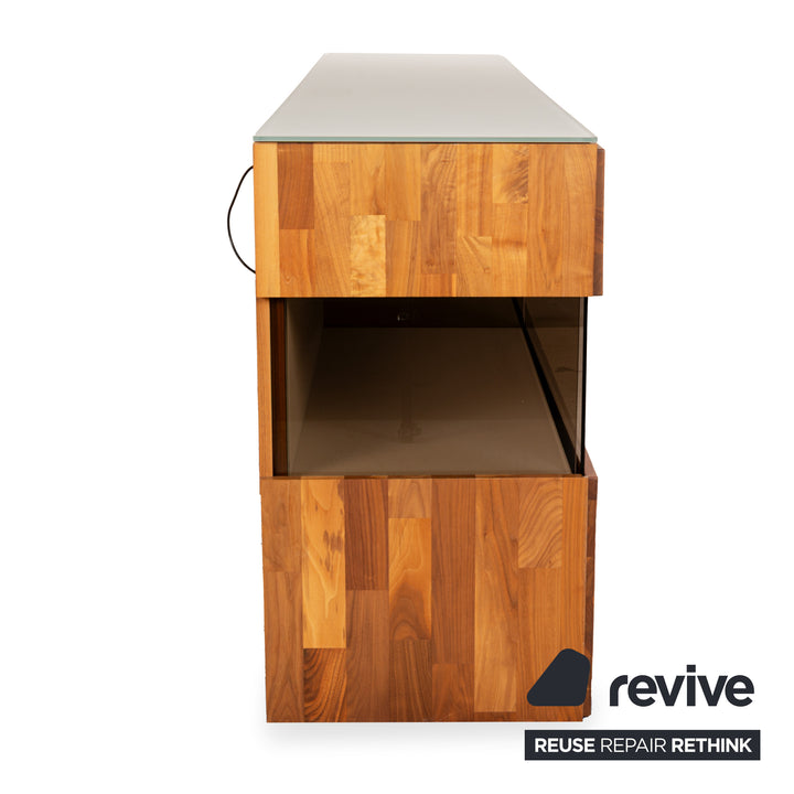 Buffet en bois Hülsta Aunis avec portes coulissantes en verre marron et vitrine