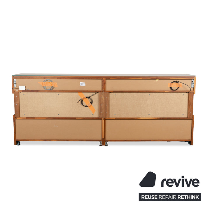 Buffet en bois Hülsta Aunis avec portes coulissantes en verre marron et vitrine