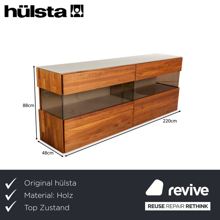 Buffet en bois Hülsta Aunis avec portes coulissantes en verre marron et vitrine