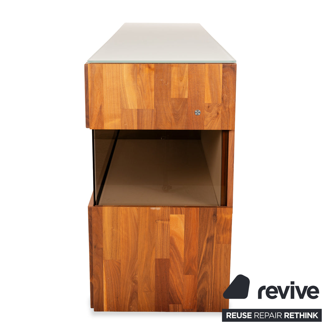 Buffet en bois Hülsta Aunis avec portes coulissantes en verre marron et vitrine