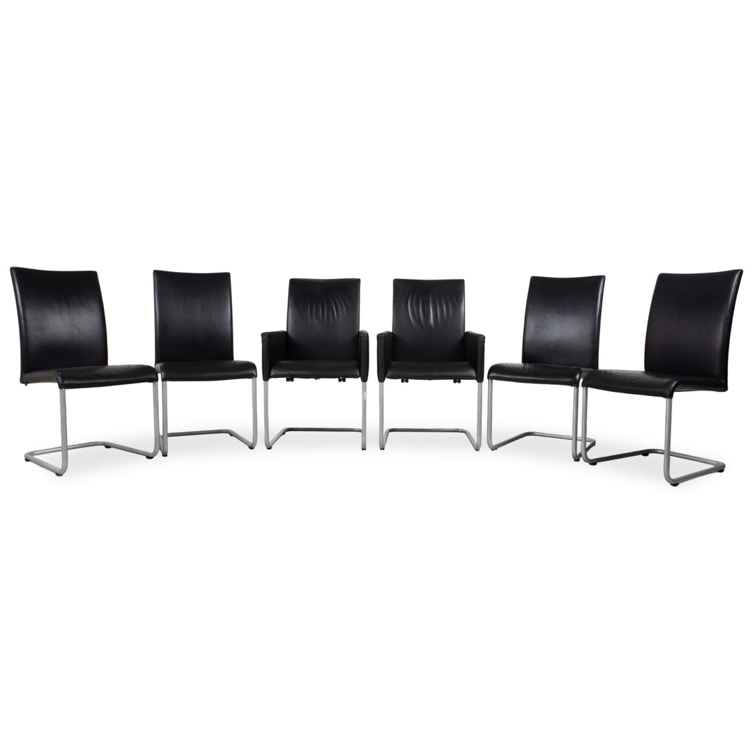 Hülsta D2 Leder 6er Stuhl Set Schwarz