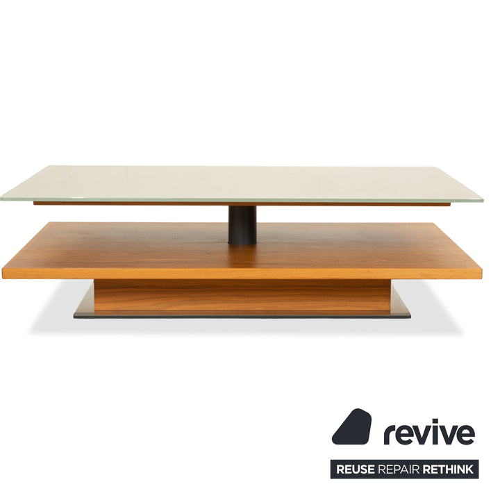 Table basse en verre Hülsta beige marron bois 120 x 75 cm