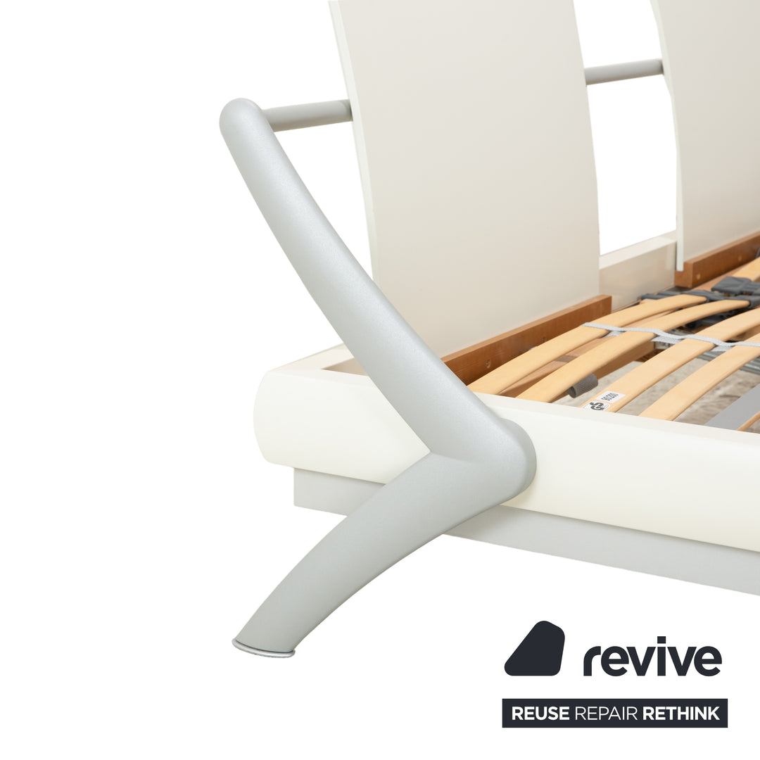 Hülsta Holz Bett Weiß Creme Silber Glas 180x200