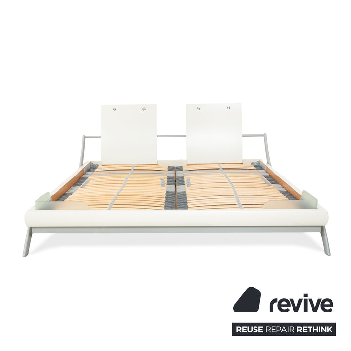 Hülsta Holz Bett Weiß Creme Silber Glas 180x200