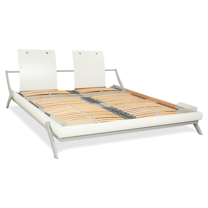 Hülsta Holz Bett Weiß Creme Silber Glas 180x200