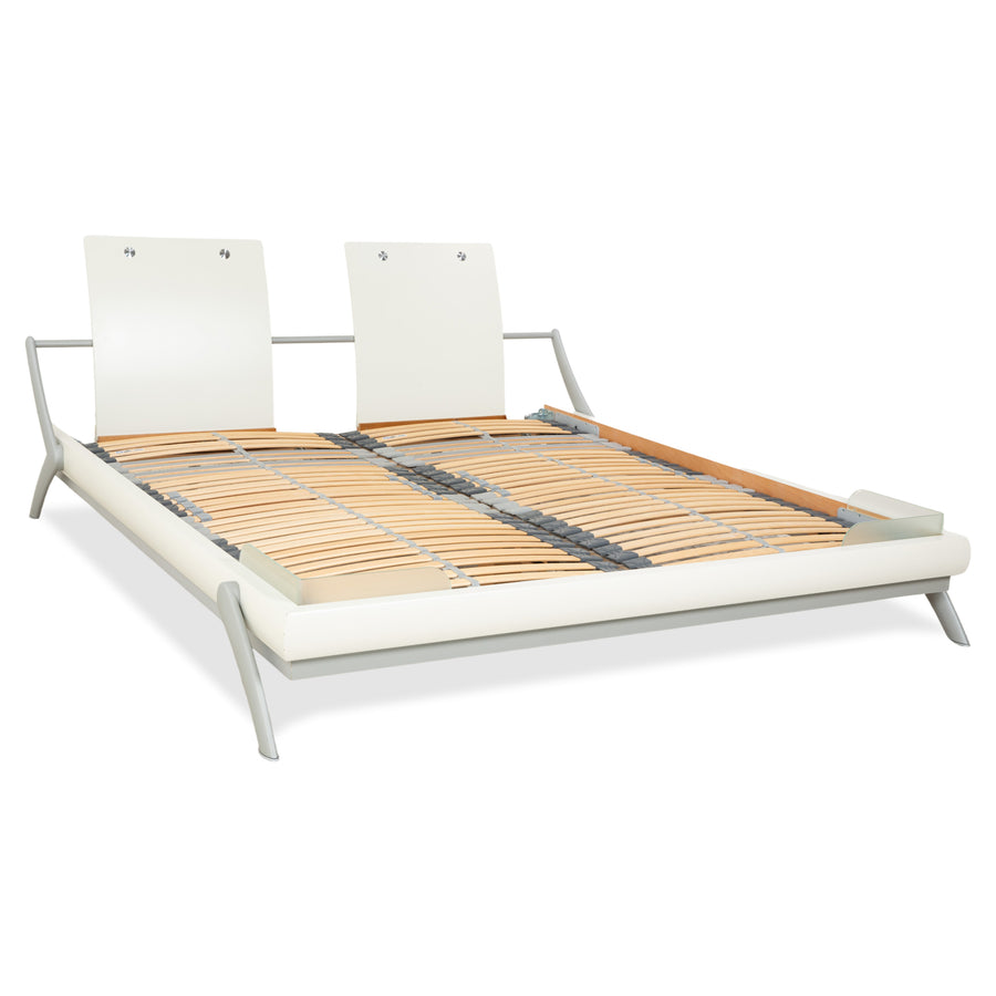 Hülsta Holz Bett Weiß Creme Silber Glas 180x200