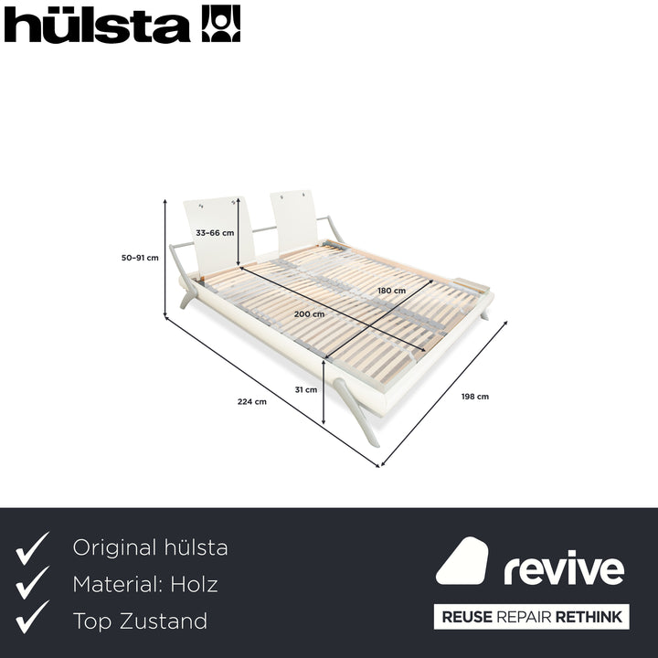Hülsta Holz Bett Weiß Creme Silber Glas 180x200