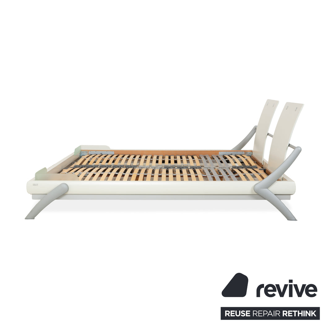 Hülsta Holz Bett Weiß Creme Silber Glas 180x200