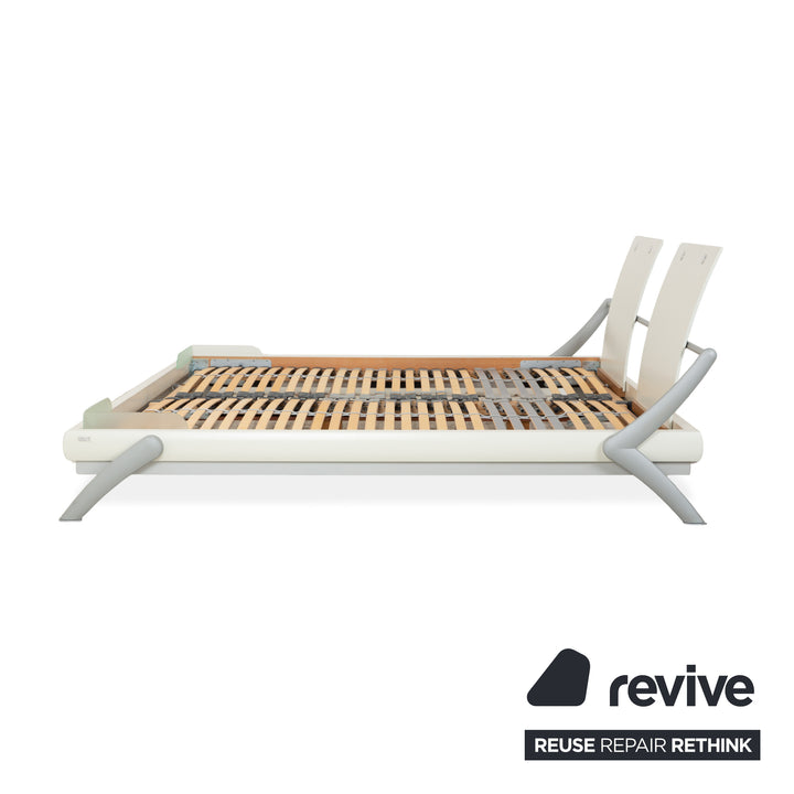 Hülsta Holz Bett Weiß Creme Silber Glas 180x200