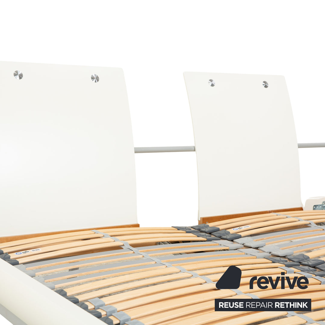 Lit en bois Hülsta, blanc, crème, argent, verre, 180x200