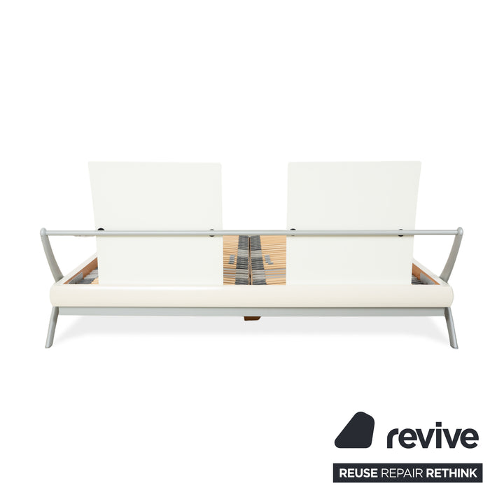 Hülsta Holz Bett Weiß Creme Silber Glas 180x200