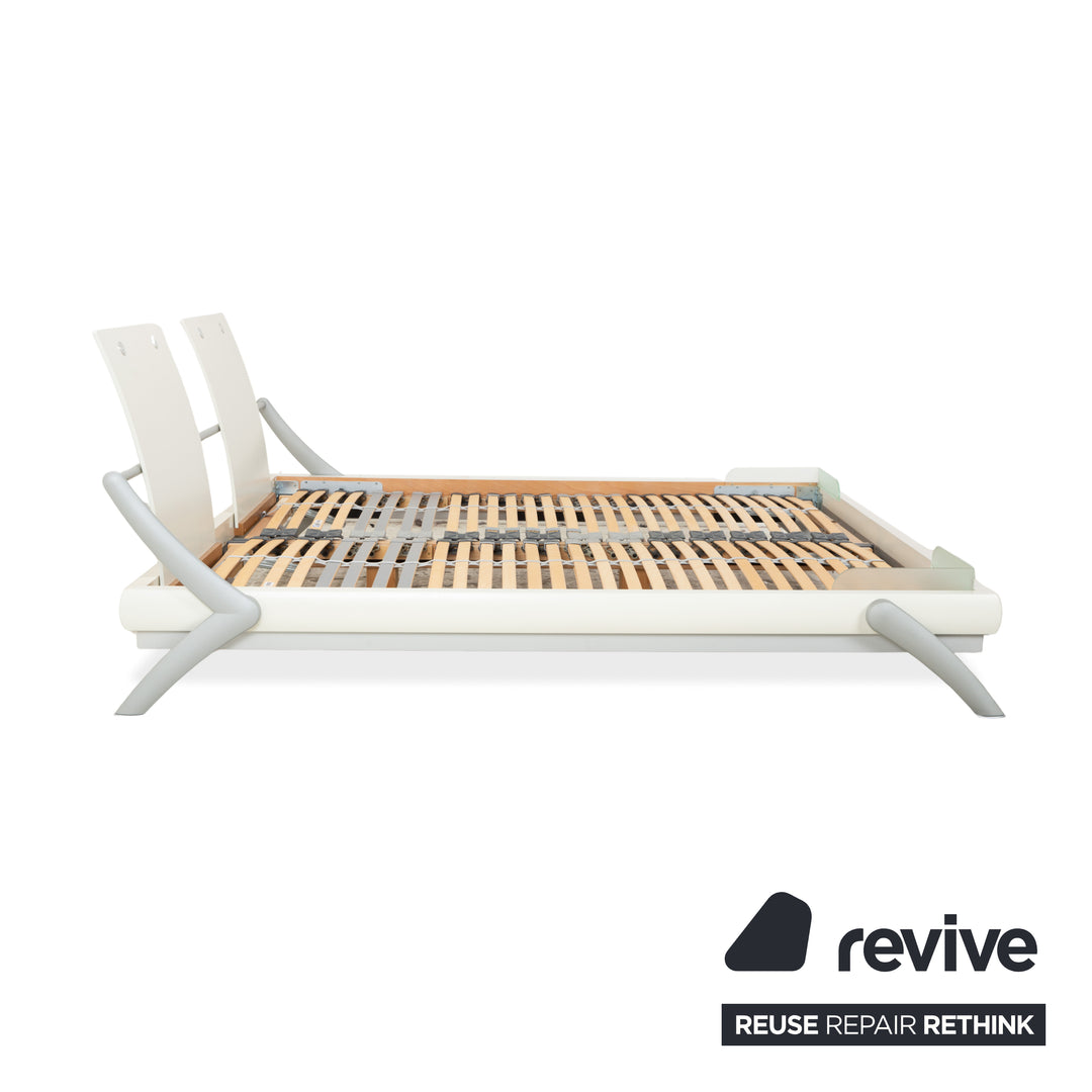 Hülsta Holz Bett Weiß Creme Silber Glas 180x200