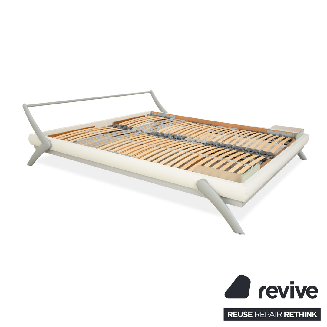 Hülsta Holz Bett Weiß Creme Silber Glas 180x200