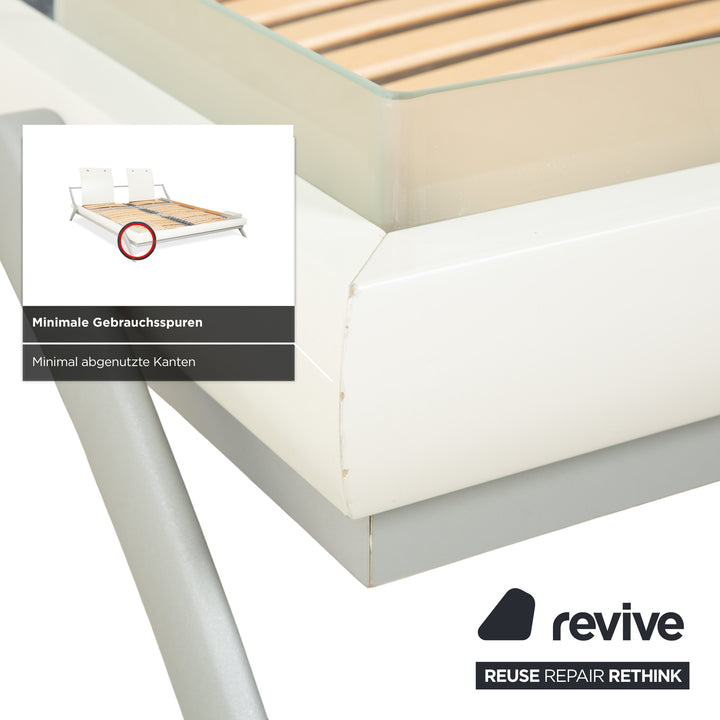 Hülsta Holz Bett Weiß Creme Silber Glas 180x200