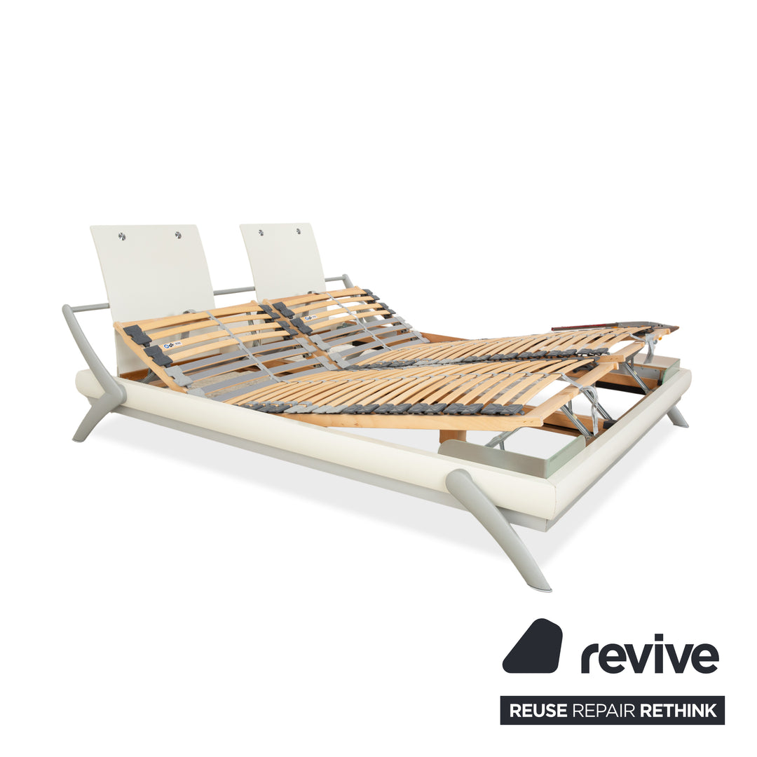 Hülsta Holz Bett Weiß Creme Silber Glas 180x200