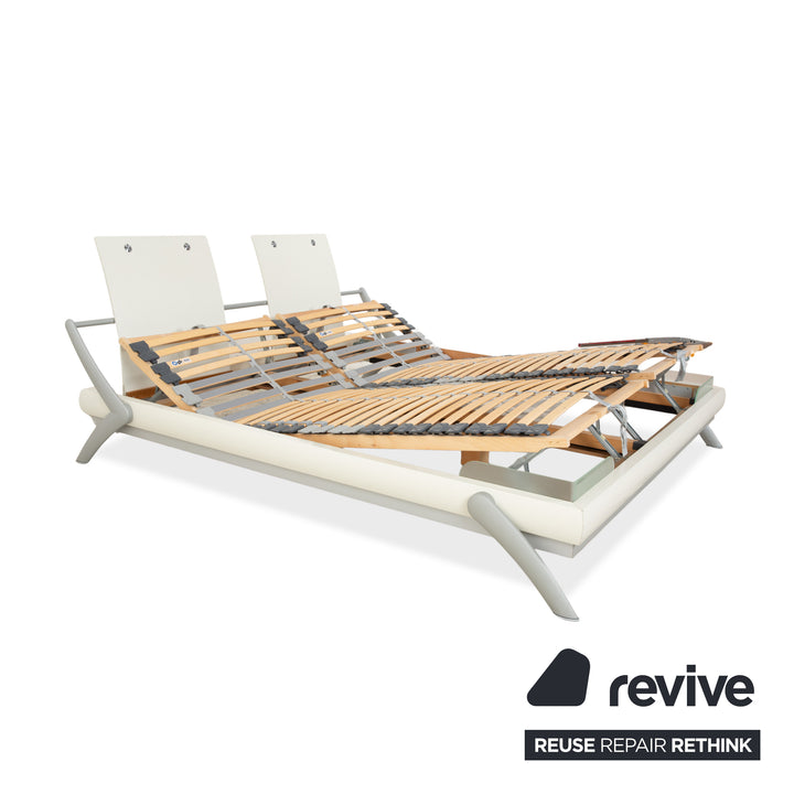 Hülsta Holz Bett Weiß Creme Silber Glas 180x200