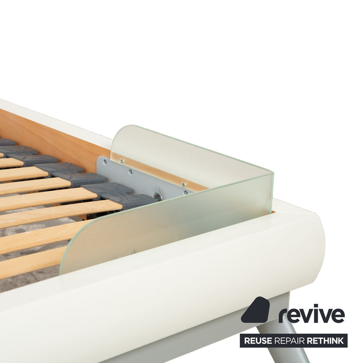 Lit en bois Hülsta, blanc, crème, argent, verre, 180x200