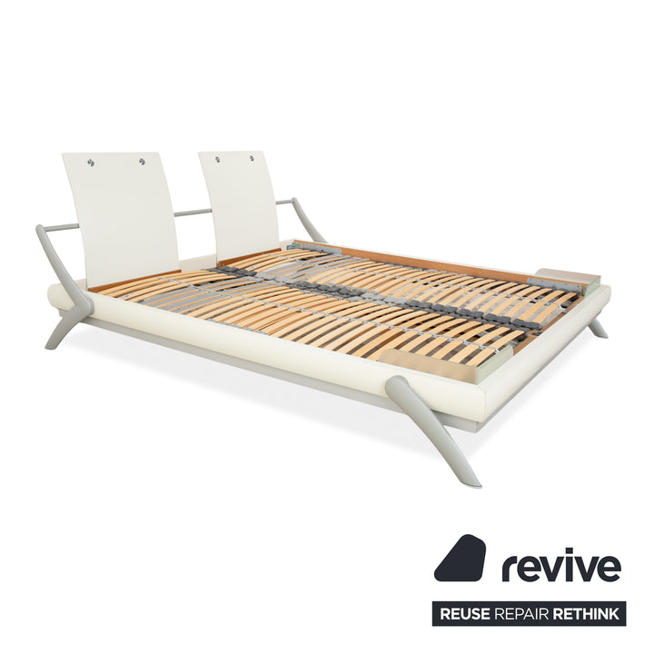 Hülsta Holz Bett Weiß Creme Silber Glas 180x200