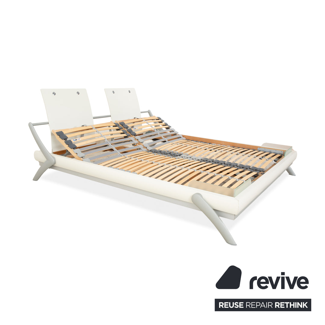 Hülsta Holz Bett Weiß Creme Silber Glas 180x200