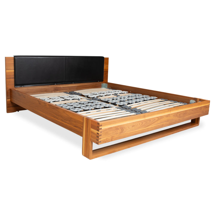 Hülsta Wood Leather Bed Brown Black Bedroom Manual Function