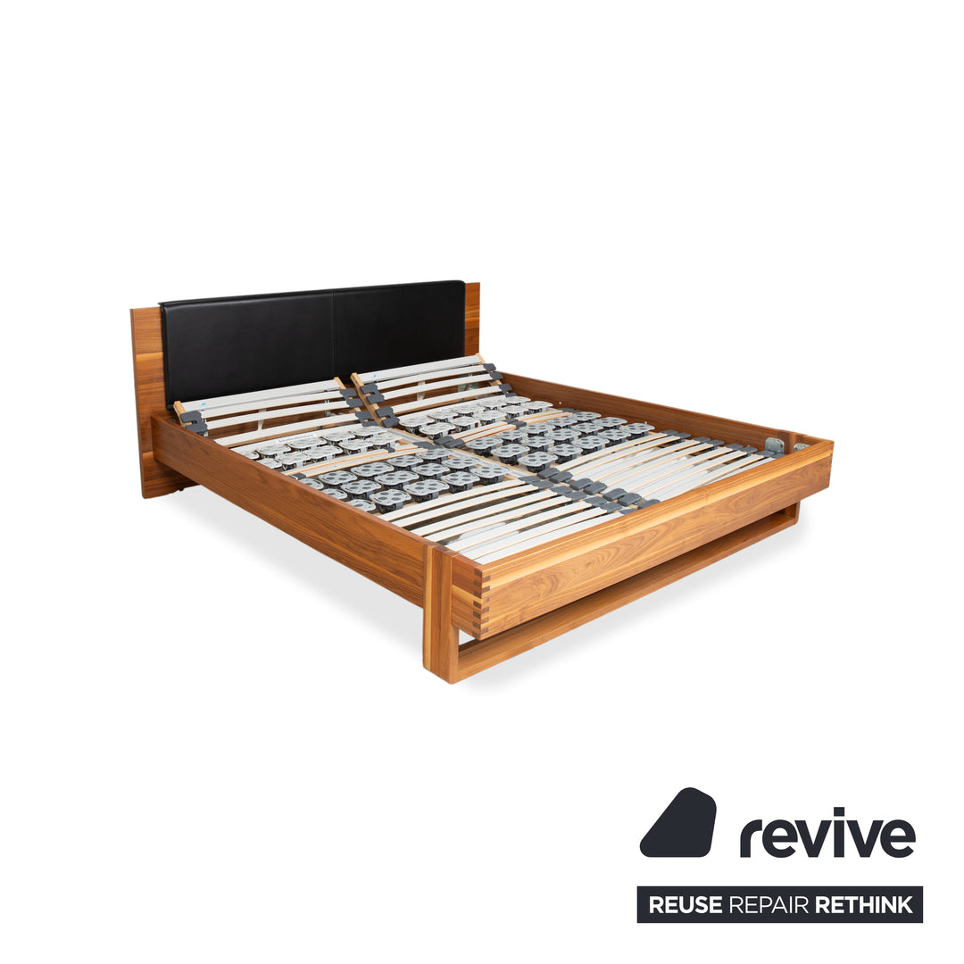 Hülsta Holz Leder Bett Braun Schwarz Schlafzimmer manuelle Funktion