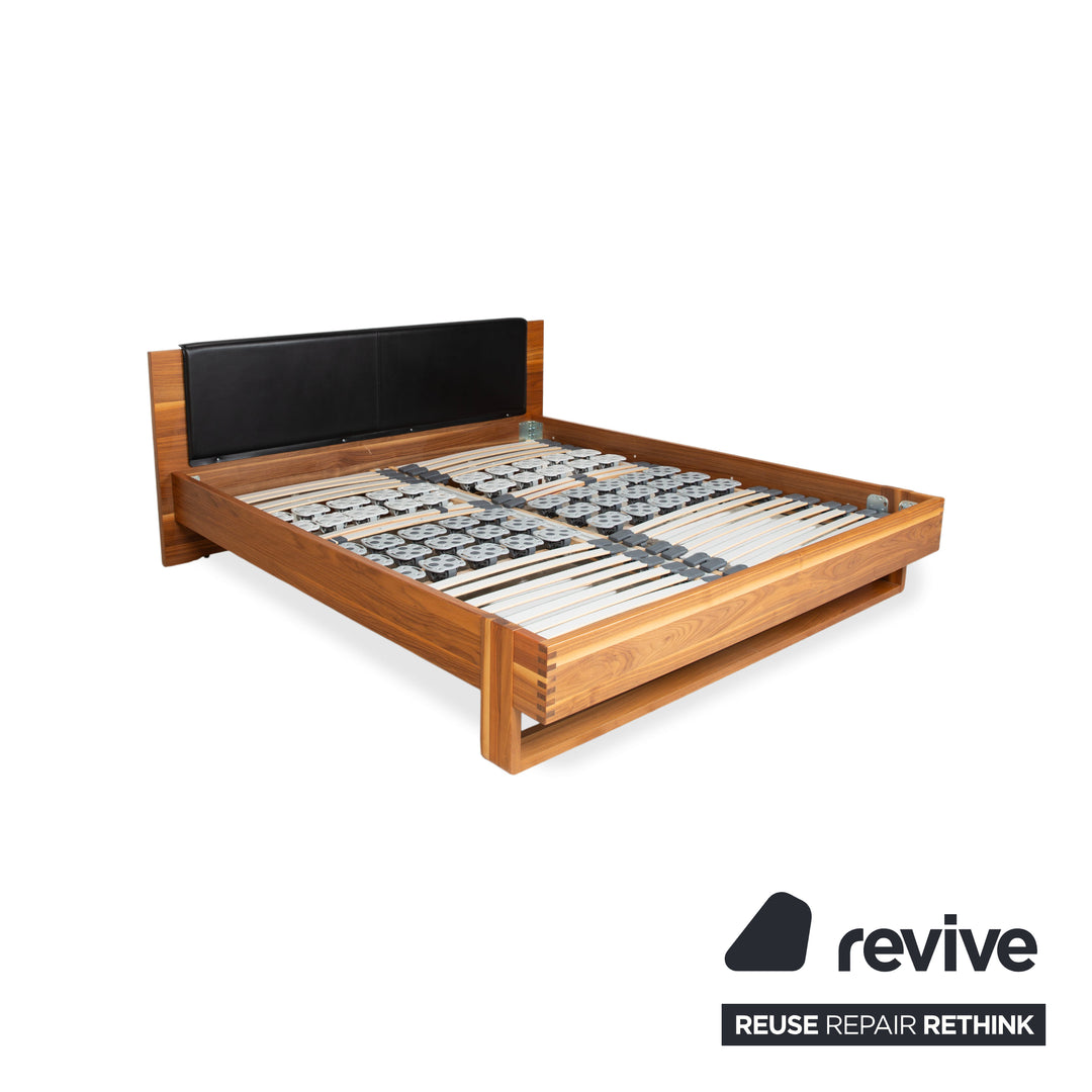 Hülsta Holz Leder Bett Braun Schwarz Schlafzimmer manuelle Funktion