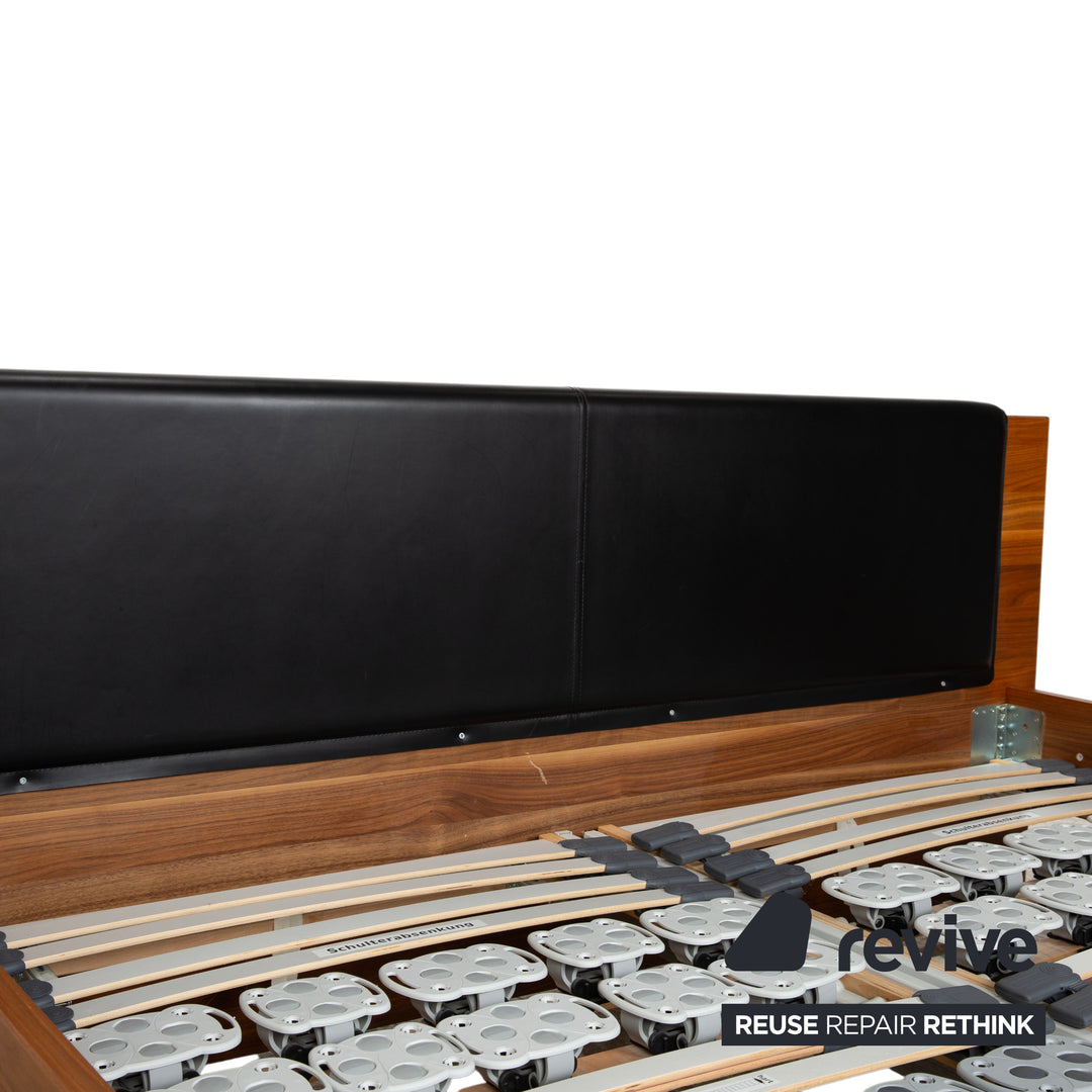 Hülsta Holz Leder Bett Braun Schwarz Schlafzimmer manuelle Funktion
