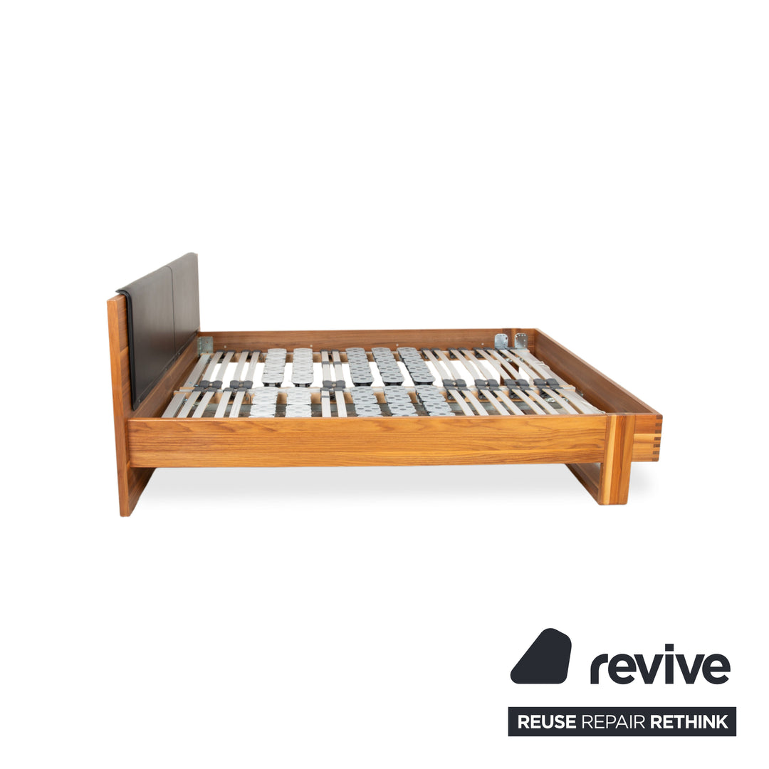 Hülsta Holz Leder Bett Braun Schwarz Schlafzimmer manuelle Funktion