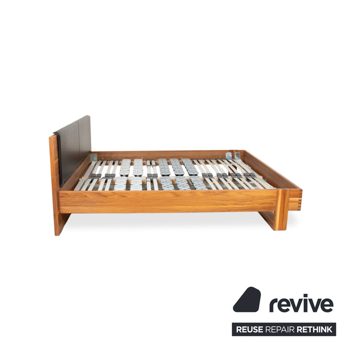 Hülsta Holz Leder Bett Braun Schwarz Schlafzimmer manuelle Funktion